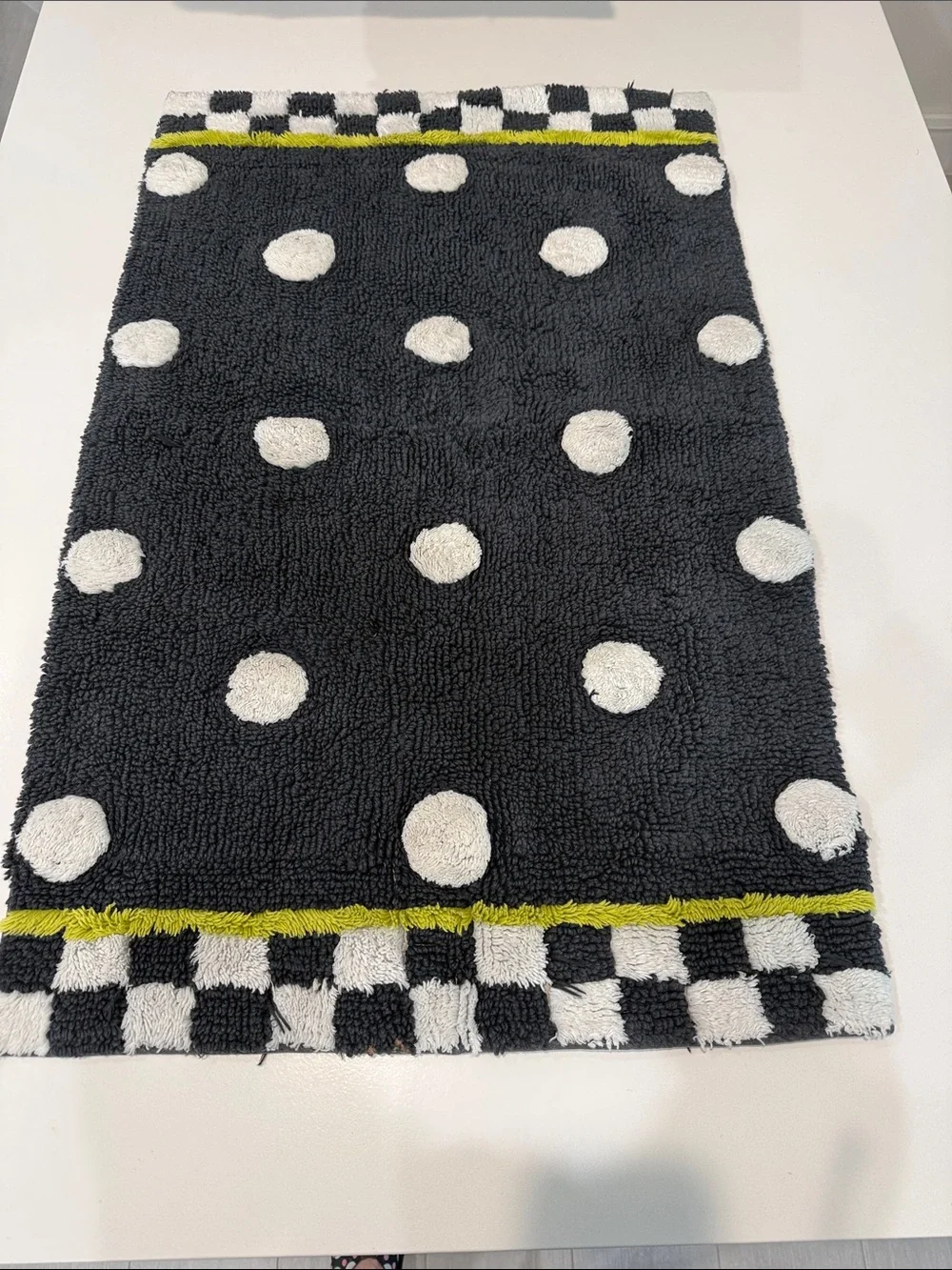 MacKenzie-Childs Black and White Polka Dot Bath Mat with Lime Accent